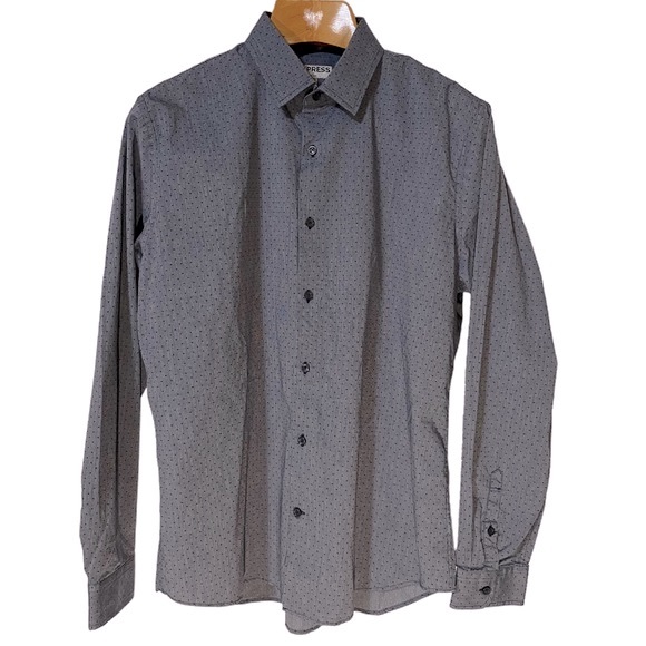 Express Men's Long Sleeve Fitted Shirt Blue Grey Small Print Size XL - Picture 6 of 10